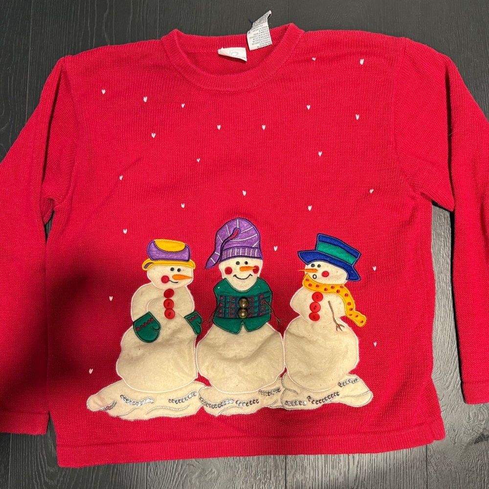 Bobbie Brooks Festive Red Sweater with Snowmen